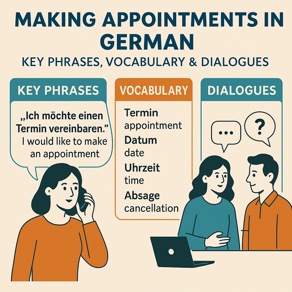 Making appointments in German - key phrases, vocabulary, and dialogues illustration